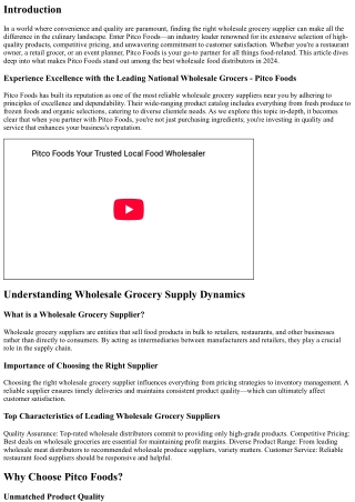 Experience Excellence with the Leading National Wholesale Grocers - Pitco Foods