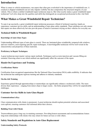 What Makes a Great Windshield Repair Technician?