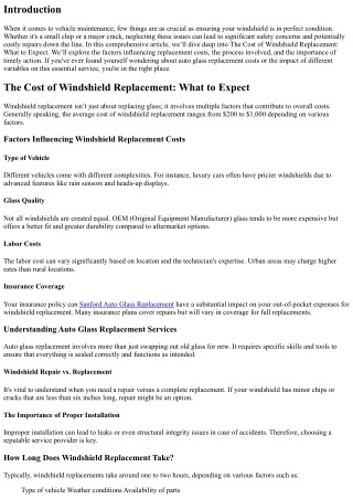 The Cost of Windshield Replacement: What to Expect