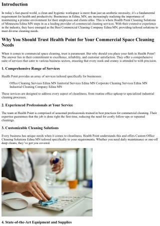 Why You Should Trust Health Point for Your Commercial Space Cleaning Needs