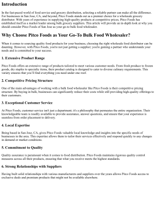 Why Choose Pitco Foods as Your Go-To Bulk Food Wholesaler?