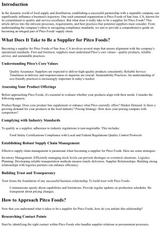 What Does It Take to Be a Supplier for Pitco Foods?