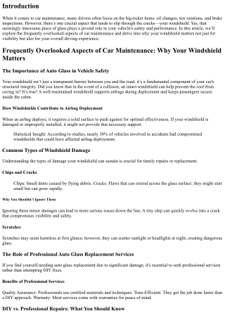 Frequently Overlooked Aspects of Car Maintenance: Why Your Windshield Matters
