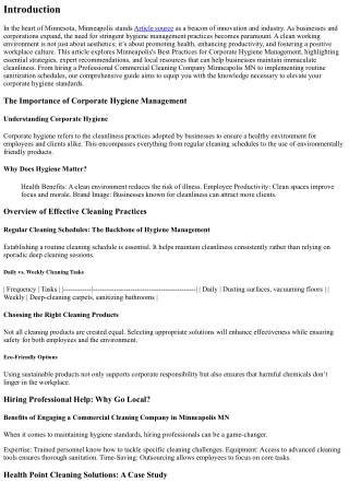 Minneapolis's Best Practices for Corporate Hygiene Management