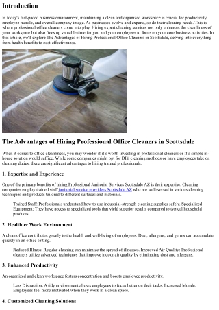 The Advantages of Hiring Professional Office Cleaners in Scottsdale