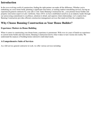 Get Efficient Construction Management Services at Banning Construction