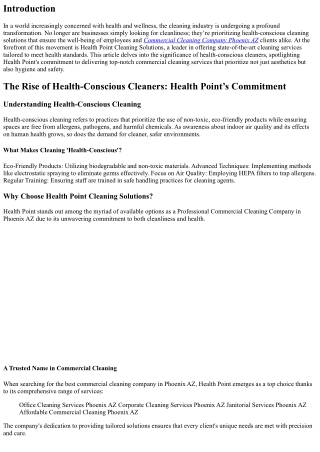 The Rise of Health-Conscious Cleaners: Health Point’s Commitment