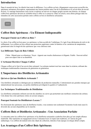 Coffrets Bois et Distilleries Artisanales : Une Association Parfaite