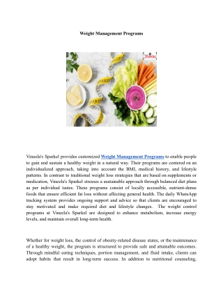 Weight Management Programs | Vineela’s Sparkel Wellness Center