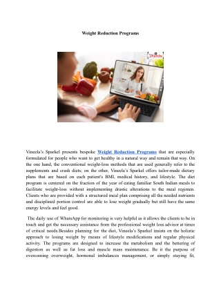 Weight Reduction Programs  | Vineela’s Sparkel Wellness Center