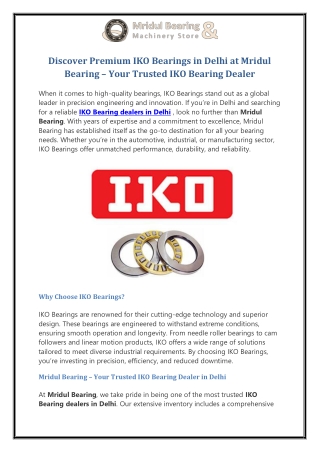 Discover Premium IKO Bearings in Delhi at Mridul Bearing
