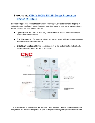 Introducing CNC's 1000V DC 2P Surge Protection Device (YCS6-C)