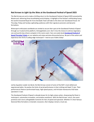Red Arrows to Light Up the Skies at the Goodwood Festival of Speed 2025