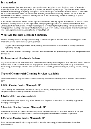 Exploring Comprehensive Business Cleaning Solutions Available Today