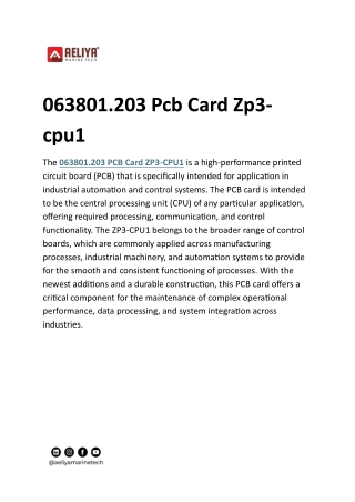 063801.203 Pcb Card Zp3-cpu1