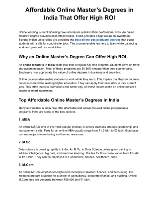 Affordable Online Master’s Degrees in India That Offer High ROI