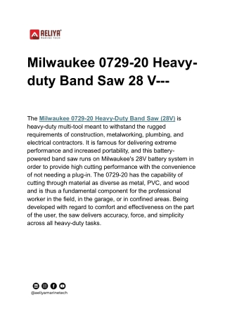 Milwaukee 0729-20 Heavy-duty Band Saw 28 V - -