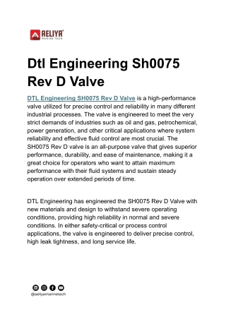 Dtl Engineering Sh0075 Rev D Valve