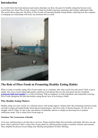 The Role of Pitco Foods in Promoting Healthy Eating Habits