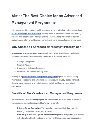 Aima The Best Choice for an Advanced Management Programme