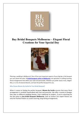 Buy Event Flowers Melbourne | Blooms By Cecilia