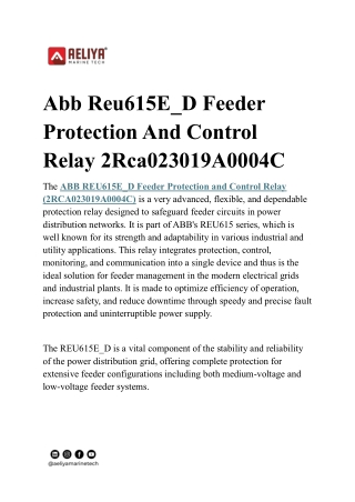 Abb Reu615E_D Feeder Protection And Control Relay 2Rca023019A0004C