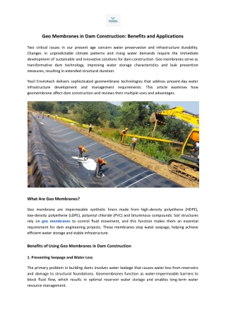 Geo Membranes in Dam Construction – Benefits & Uses