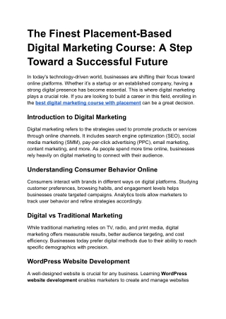The Finest Placement-Based Digital Marketing Course: A Step Toward a Successful