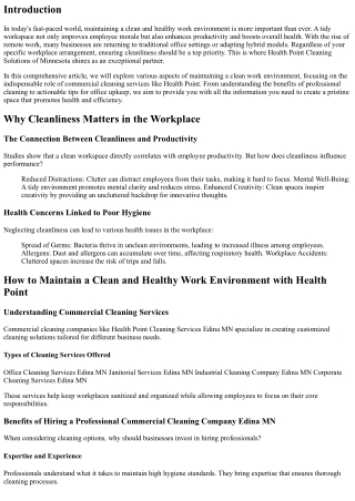 How to Maintain a Clean and Healthy Work Environment with Health Point