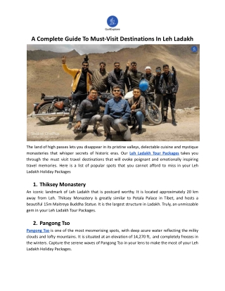 A Complete Guide To Must-Visit Destinations In Leh Ladakh