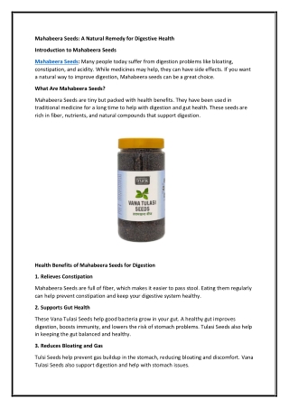 Mahabeera Seeds: A Natural Remedy for Digestive Health