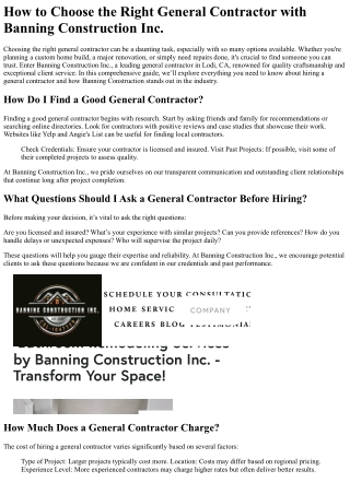 How to Choose the Right General Contractor with Banning Construction Inc.