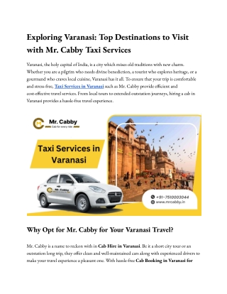 Exploring Varanasi: Top Destinations to Visit with Mr. Cabby Taxi Se - Mr. Cabby