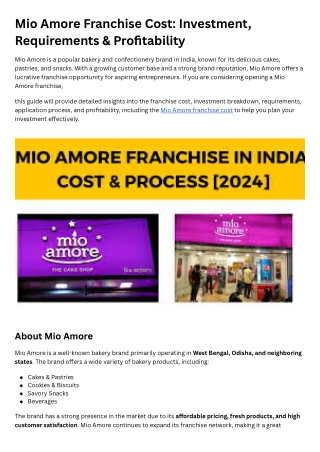 Mio Amore Franchise Cost