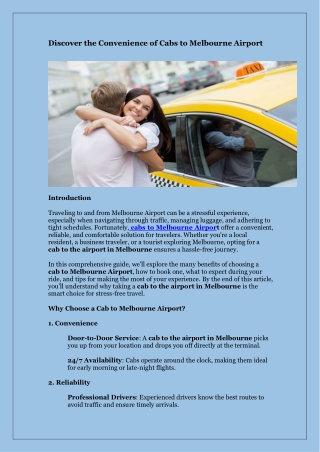 Discover the Convenience of Cabs to Melbourne Airport
