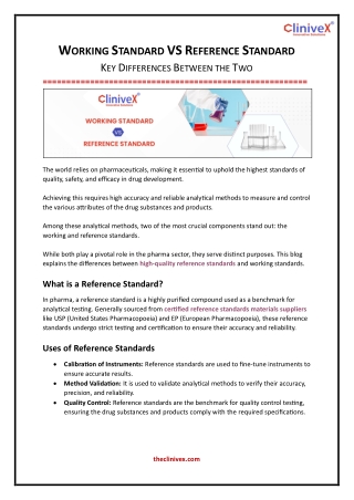 Working Standard VS Reference Standard - Key Differences Between the Two
