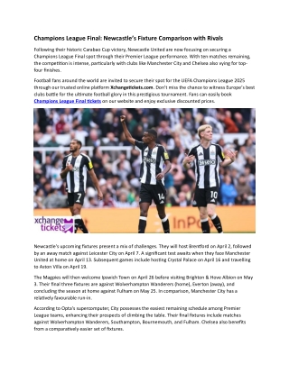 Champions League Final Newcastle’s Fixture Comparison with Rivals