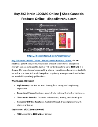 Buy ZKZ Strain 1000MG Online  Shop Cannabis Products Online - dispodistrohub