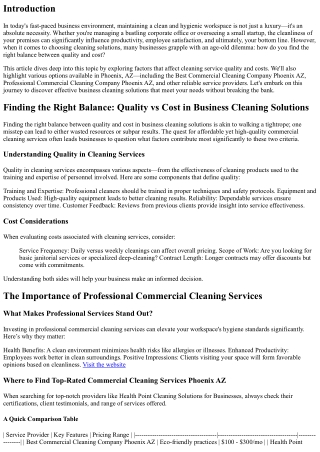 Finding the Right Balance: Quality vs Cost in Business Cleaning Solutions
