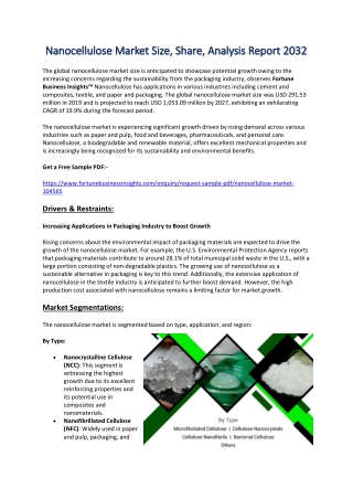 Nanocellulose Industry Size, Share, and Growth Trends Forecast 2032