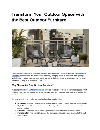 Maintenance Tips to Keep Your Best Outdoor Furniture Looking New