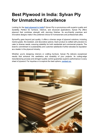 Best Plywood in India_ Sylvan Ply for Unmatched Excellence