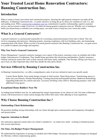 Your Trusted Local Home Renovation Contractors Banning Construction Inc.