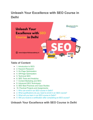 Master SEO with the Best SEO Course in Delhi