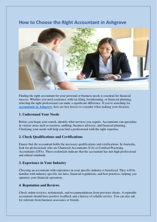 How to Choose the Right Accountant in Ashgrove