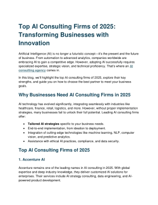 Top AI Consulting Firms of 2025: Transforming Businesses with Innovation