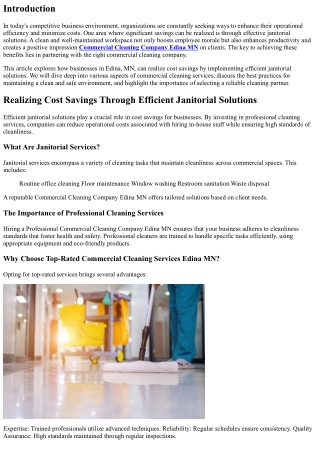 Realizing Cost Savings Through Efficient Janitorial Solutions