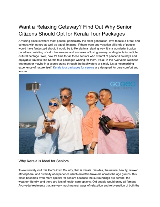 Want a Relaxing Getaway Find Out Why Senior Citizens Should Opt for Kerala Tour Packages