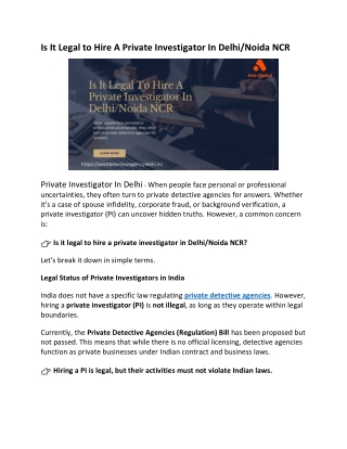 Is It Legal To Hire A Private Investigator In Delhi