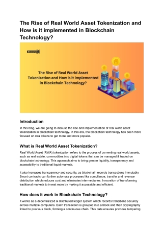 The Rise of Real World Asset Tokenization and How is it implemented in Blockchain Technology